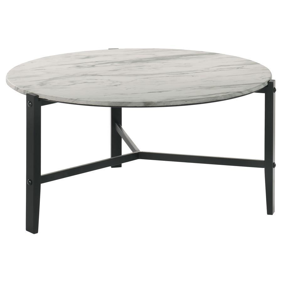CoasterEssence - Tandi - Round Coffee Table Faux Marble - White And Black - 5th Avenue Furniture
