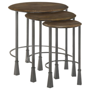 CoasterElevations - Deja - 3 Piece Round Nesting Table - Natural And Gunmetal - 5th Avenue Furniture