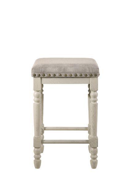 ACME - Tasnim - Stool (Set of 2) - Tan Fabric & Antique White Finish - 5th Avenue Furniture
