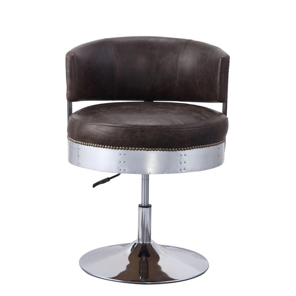 ACME - Brancaster - Chair - Distress Chocolate Top Grain Leather & Chrome - 5th Avenue Furniture