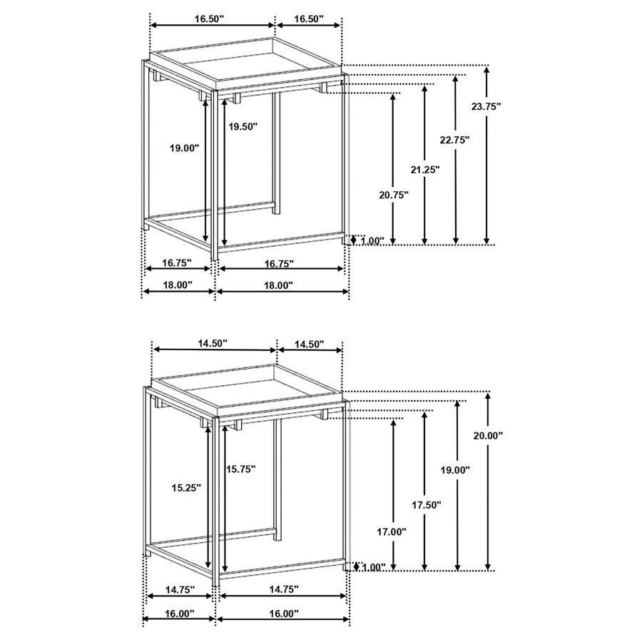 Coaster Fine Furniture - Bolden - 2 Piece Square Nesting Table With Recessed Top - Gold - 5th Avenue Furniture