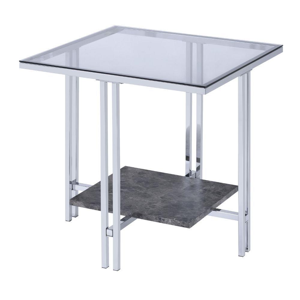 ACME - Liddell - End Table - Chrome & Glass - 5th Avenue Furniture