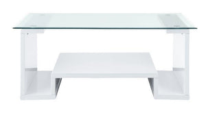 ACME - Nevaeh - Coffee Table - Clear Glass & White High Gloss Finish - 5th Avenue Furniture