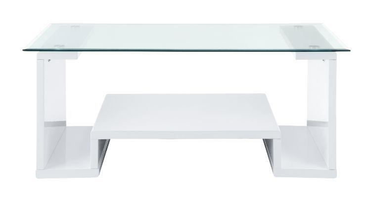 ACME - Nevaeh - Coffee Table - Clear Glass & White High Gloss Finish - 5th Avenue Furniture