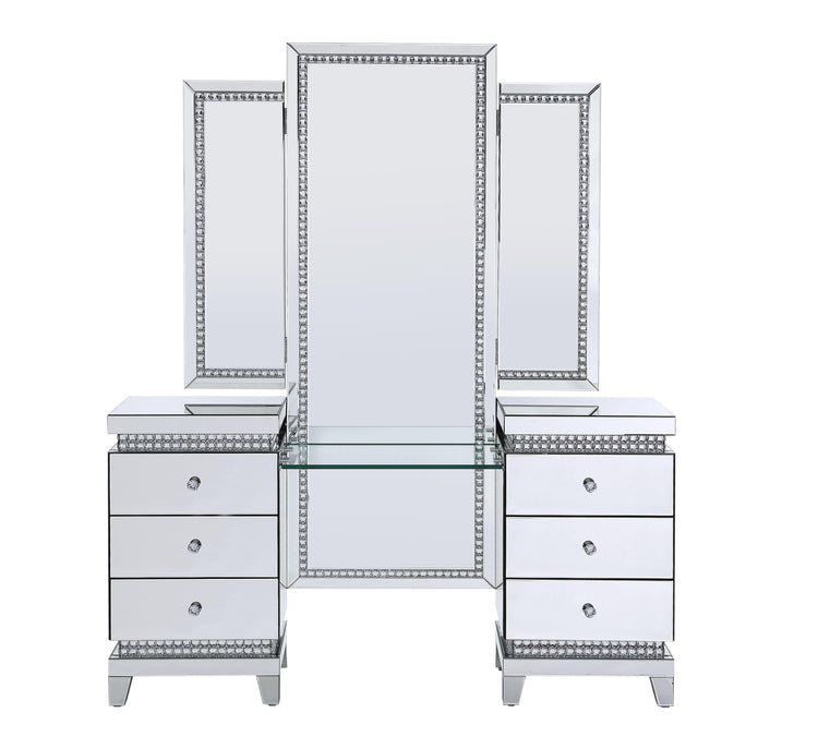 ACME - Lotus - Vanity Desk - Mirrored & Faux Crystals - 5th Avenue Furniture