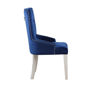 ACME - Varian - Side Chair - Blue Fabric & Antique Platinum - 5th Avenue Furniture