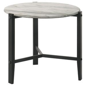CoasterEssence - Tandi - Round End Table Faux Marble - White And Black - 5th Avenue Furniture