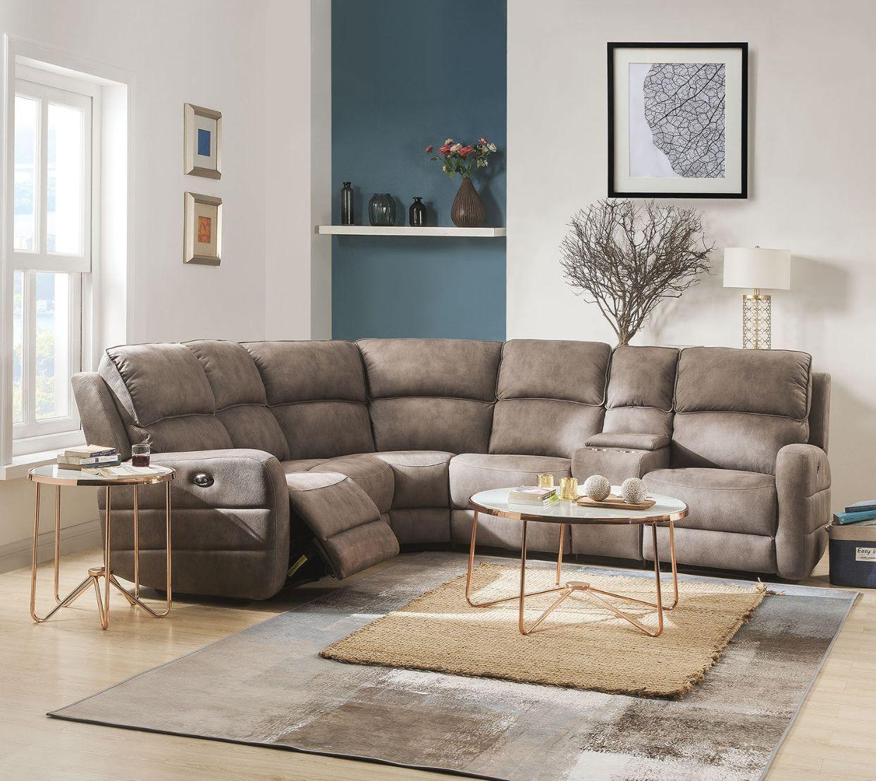 ACME - Olwen - Sectional Sofa - Mocha Nubuck - 5th Avenue Furniture