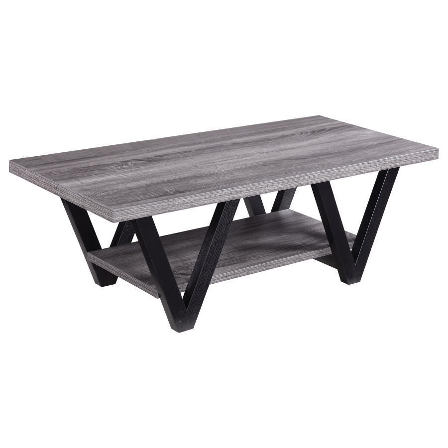 CoasterEveryday - Stevens - V-Shaped Coffee Table - Black And Antique Gray - 5th Avenue Furniture