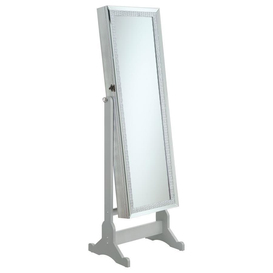 CoasterEveryday - Elle - Jewelry Cheval Mirror With Crytal Trim - Silver - 5th Avenue Furniture