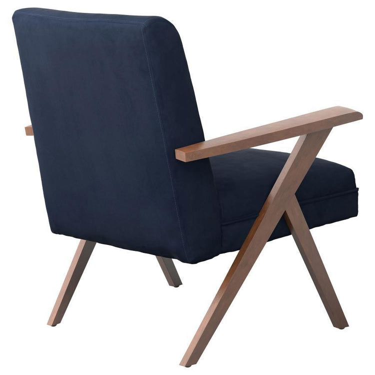 CoasterEssence - Cheryl - Wooden Arms Accent Chair - Dark Blue And Walnut - 5th Avenue Furniture