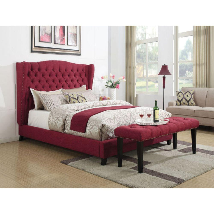 ACME - Faye - Eastern King Bed - Red Linen - 5th Avenue Furniture