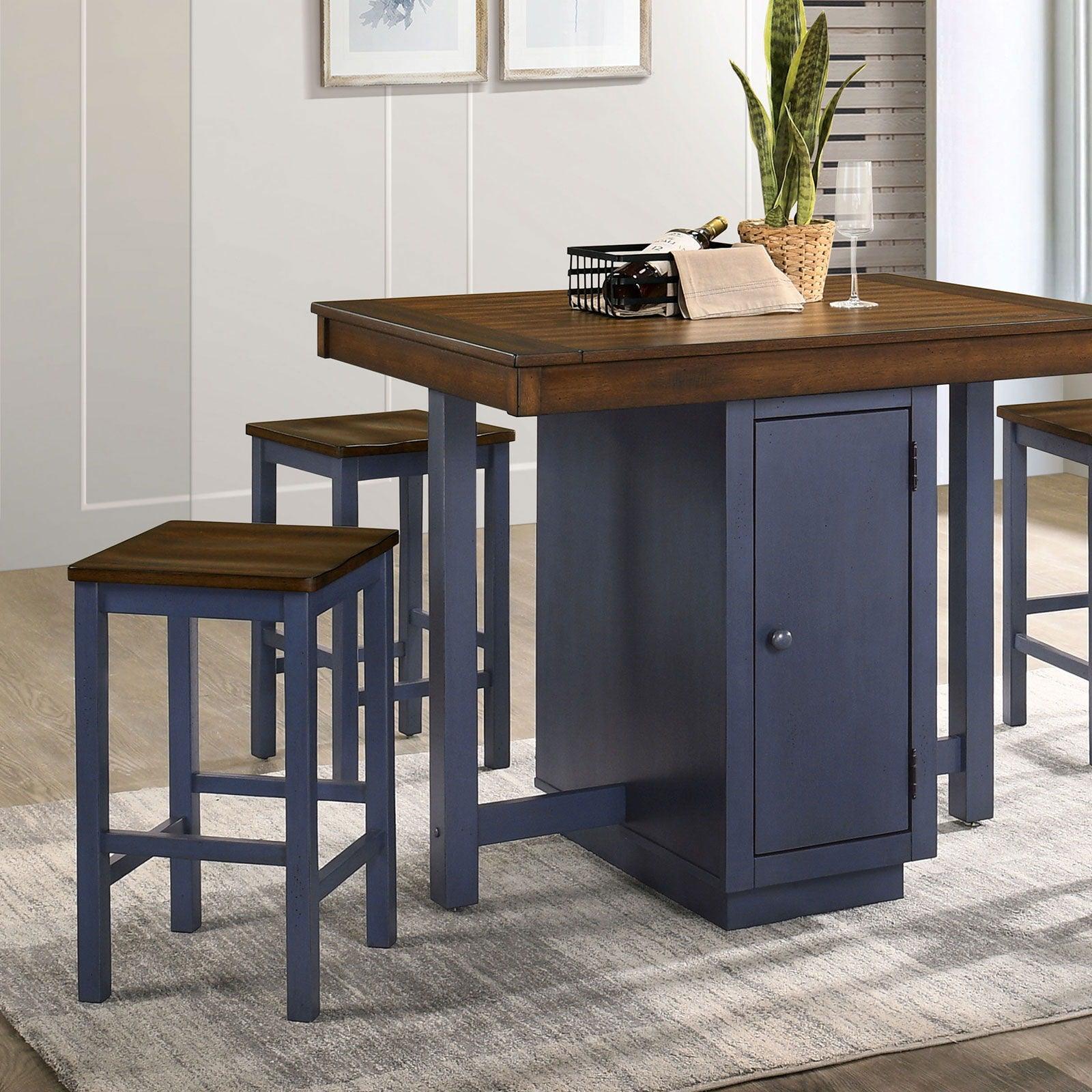 Furniture of America - Azurine - 5 Piece Counter Height Table Set - Antique Dark Oak / Muted Blue - 5th Avenue Furniture