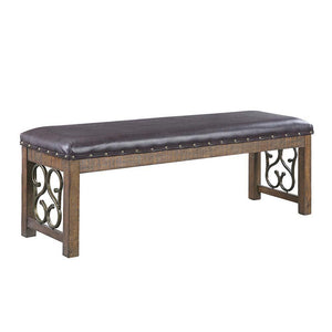 ACME - Raphaela - Bench - Black PU & Weathered Cherry Finish - 5th Avenue Furniture