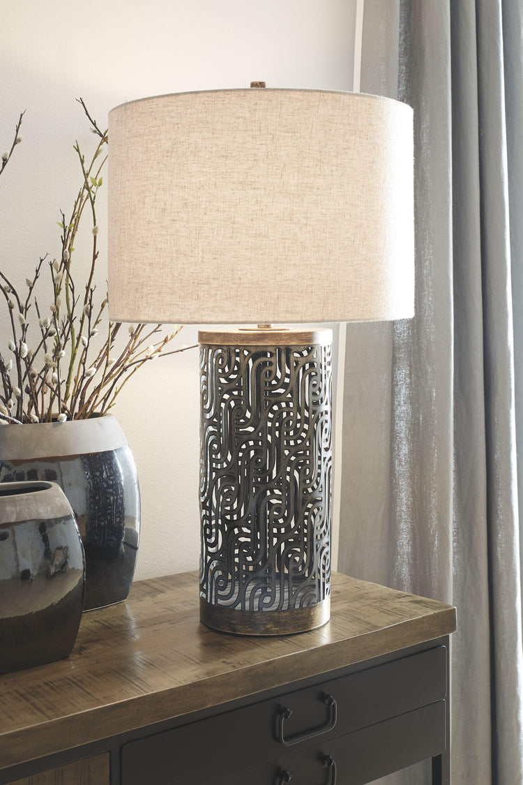 Ashley Furniture - Dayo - Gray / Gold Finish - Metal Table Lamp - 5th Avenue Furniture