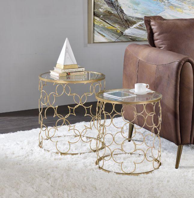 ACME - Flowie - Coffee Table (2 Piece) - Clear Glass & Gold Finish - 5th Avenue Furniture