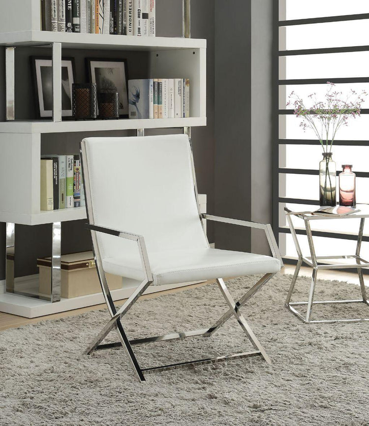 ACME - Rafael - Accent Chair - White PU & Stainless Steel - 35" - 5th Avenue Furniture