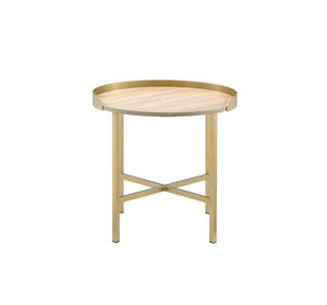 ACME - Mithea - End Table - Oak Table Top & Gold Finish - 5th Avenue Furniture