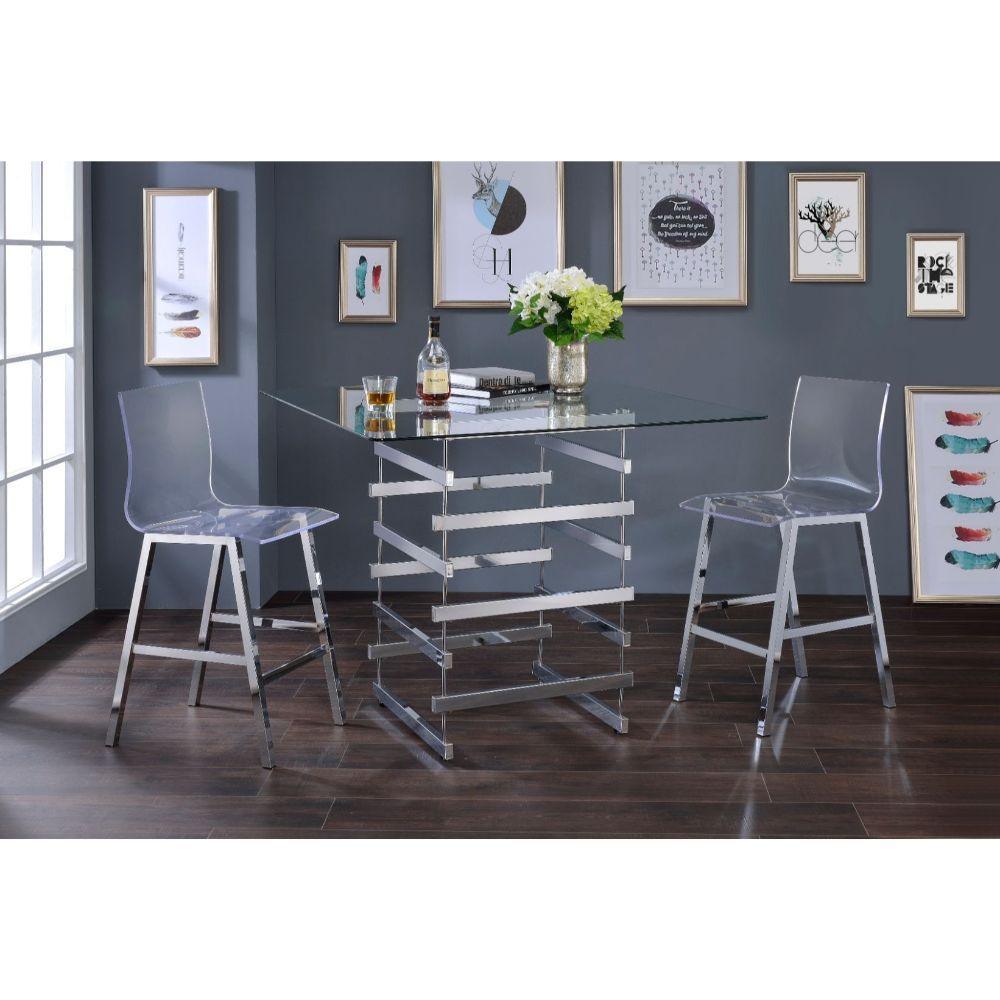 ACME - Nadie - Counter Height Table - Chrome & Clear Glass - 5th Avenue Furniture