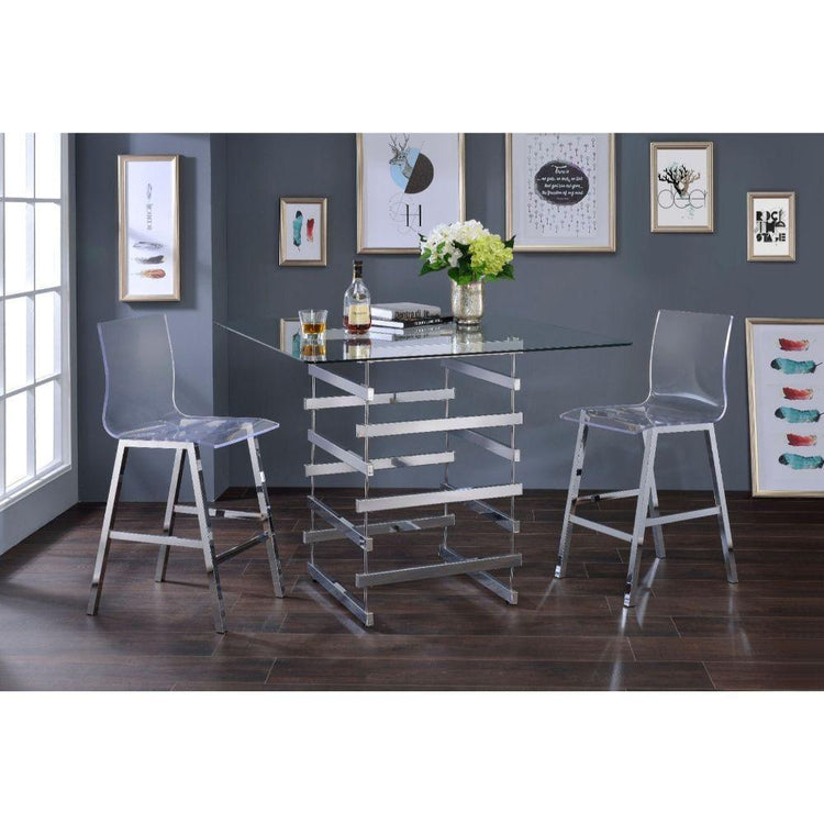 ACME - Nadie - Counter Height Table - Chrome & Clear Glass - 5th Avenue Furniture