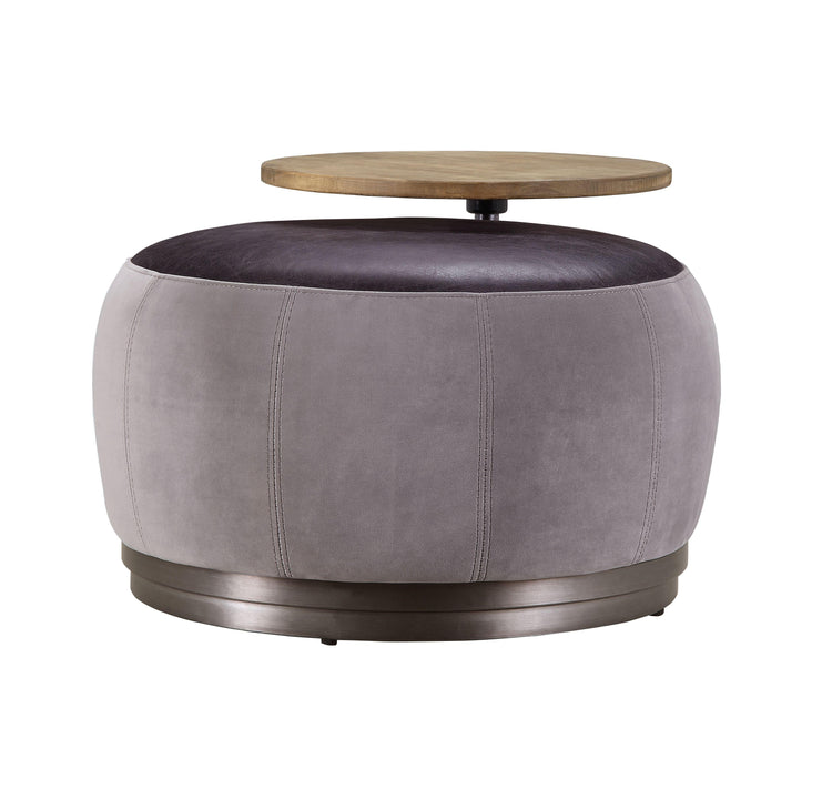 ACME - Decapree - Ottoman - Antique Slate Top Grain Leather & Gray Velvet - 5th Avenue Furniture