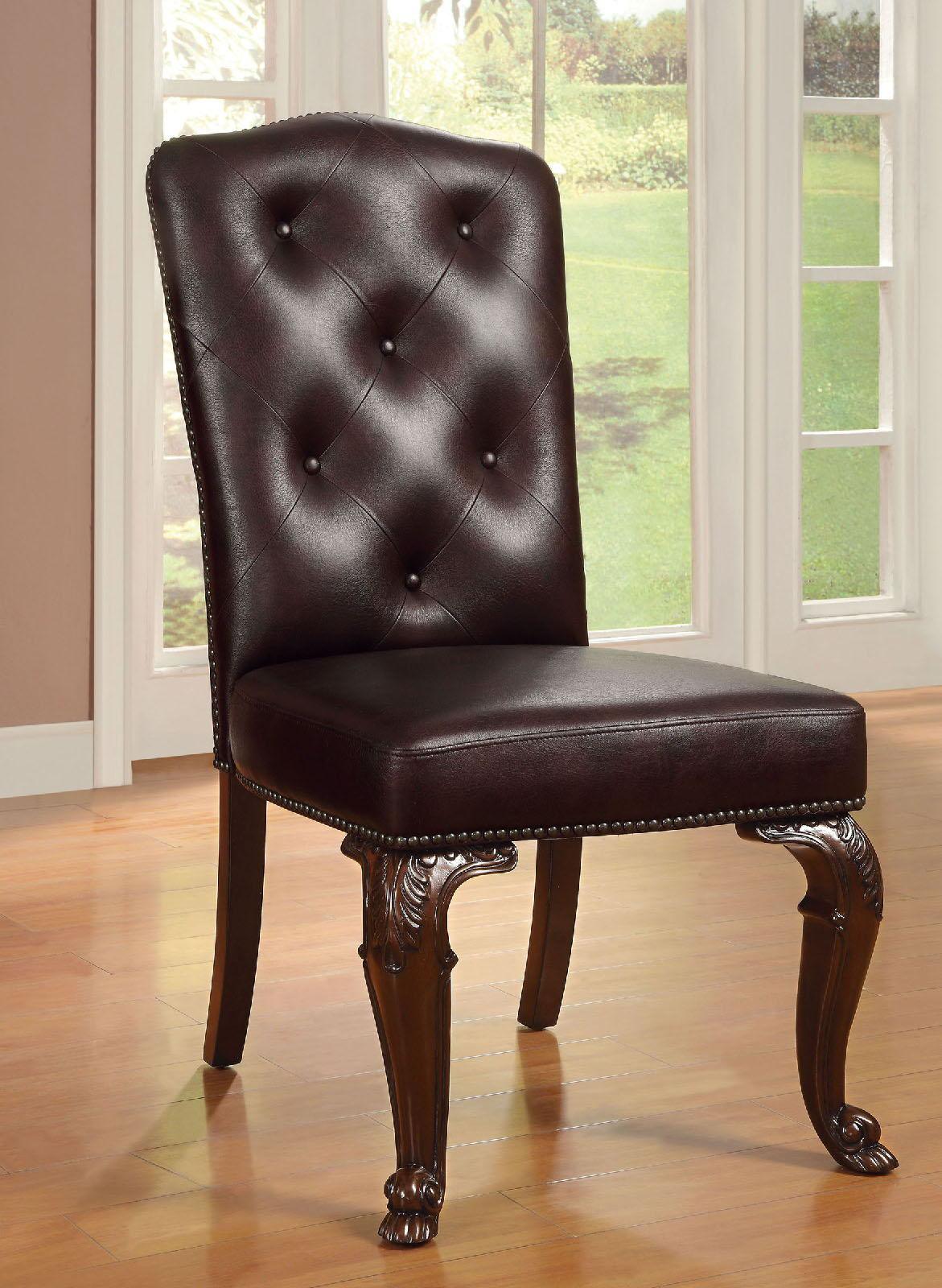 Furniture of America - Bellagio - Leatherette Side Chair (Set of 2) - Brown Cherry / Brown - 5th Avenue Furniture