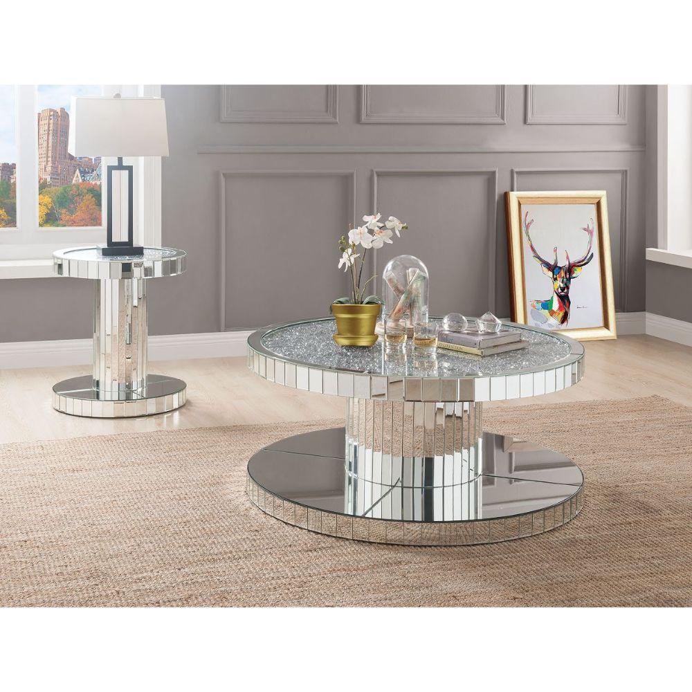 ACME - Ornat - Coffee Table - Mirrored & Faux Stones - 5th Avenue Furniture
