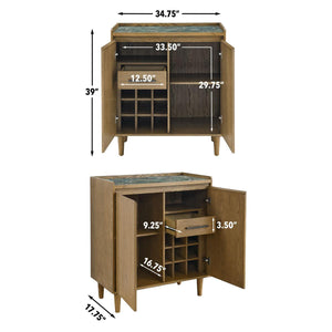 Steve Silver Furniture - Novato - Bar Cabinet With Sintered Stone Inlay Top - Light Brown - 5th Avenue Furniture