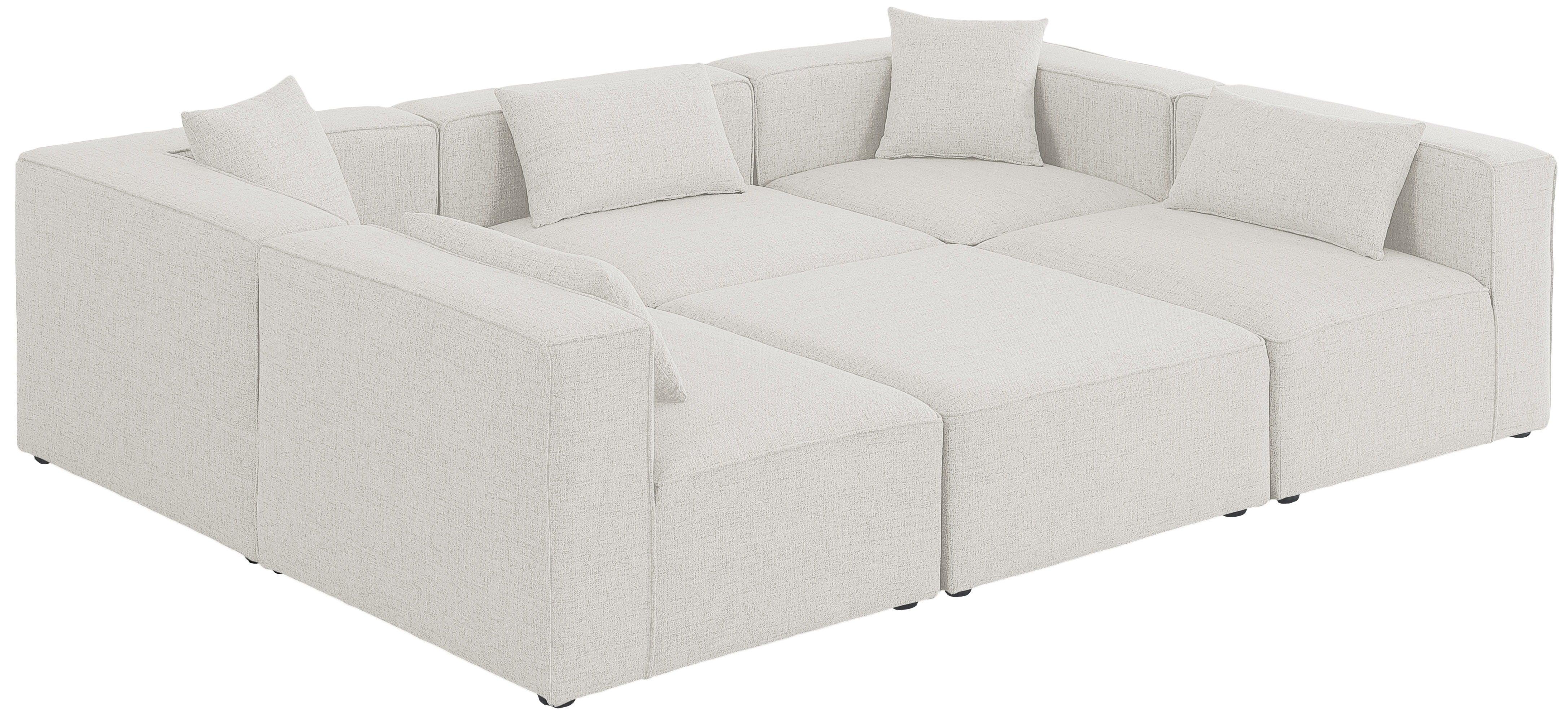 Meridian Furniture - Cube - Modular Sectional 6 Piece - Cream - Modern & Contemporary - 5th Avenue Furniture