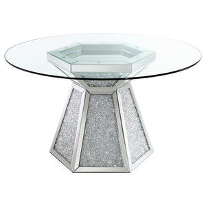 CoasterElevations - Quinn - Hexagon Pedestal Glass Top Dining Table - Mirror - 5th Avenue Furniture