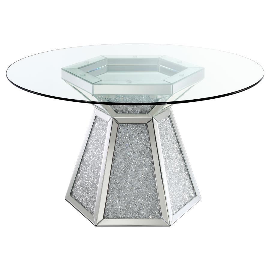 CoasterElevations - Quinn - Hexagon Pedestal Glass Top Dining Table - Mirror - 5th Avenue Furniture