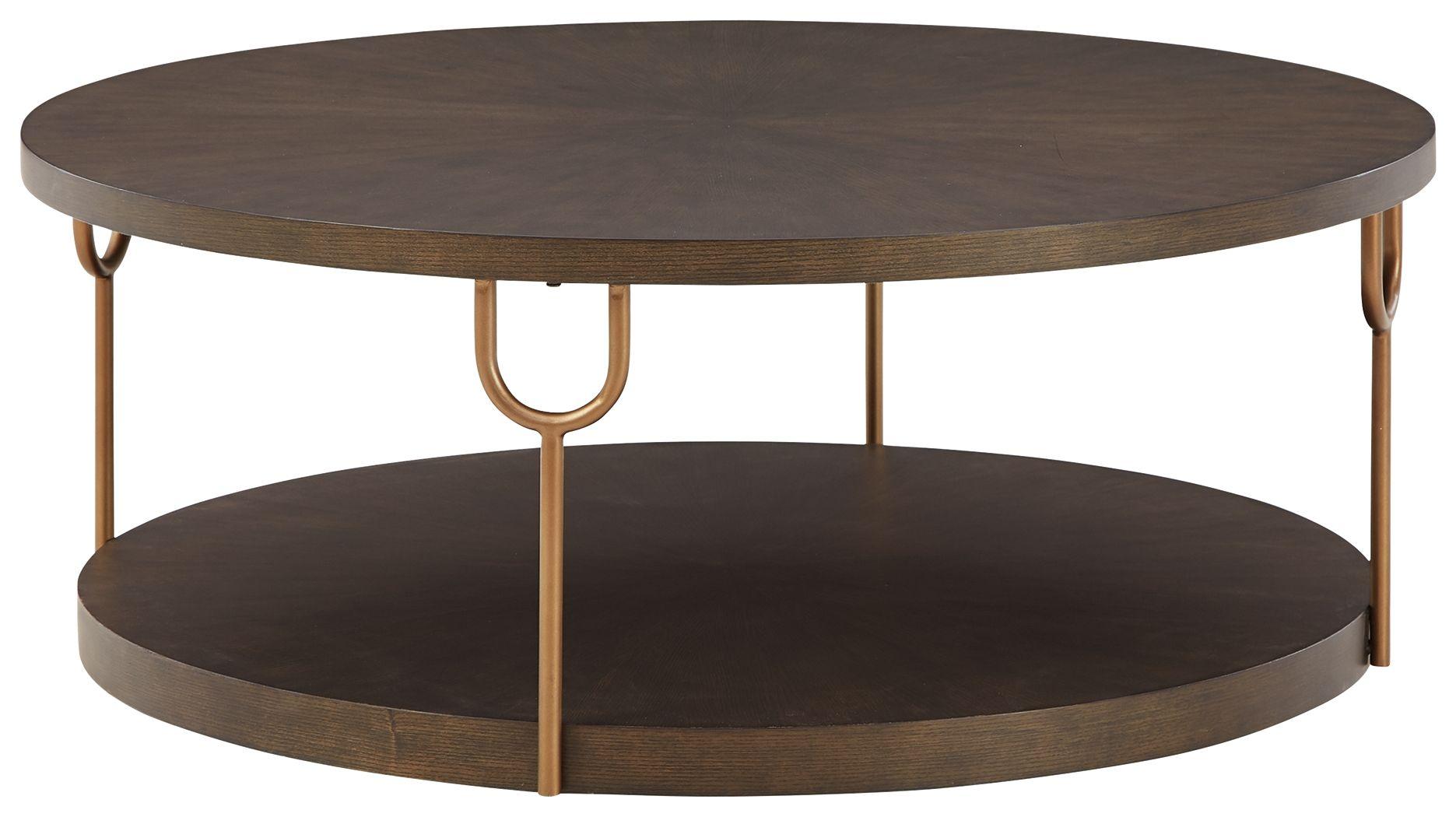 Signature Design by Ashley® - Brazburn - Dark Brown / Gold Finish - Round Cocktail Table - 5th Avenue Furniture