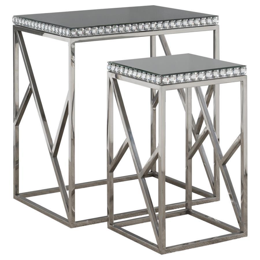 CoasterElevations - Betsy - 2 Piece Mirror Top Nesting Tables - Silver - 5th Avenue Furniture