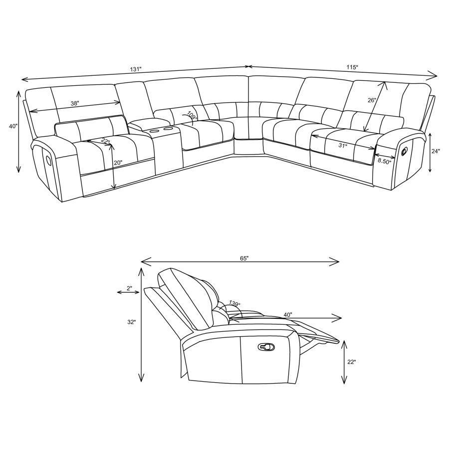 CoasterEssence - Brunson - 3 Piece Upholstered Motion Sectional - Brown - 5th Avenue Furniture