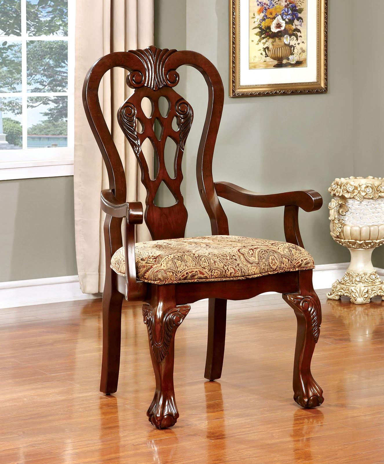 Furniture of America - Elana - Arm Chair (Set of 2) - Brown Cherry / Brown - 5th Avenue Furniture