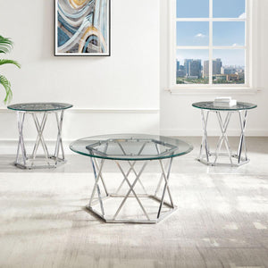 Steve Silver Furniture - Escondido - 3 Piece Glass Top Table Set - Silver - 5th Avenue Furniture