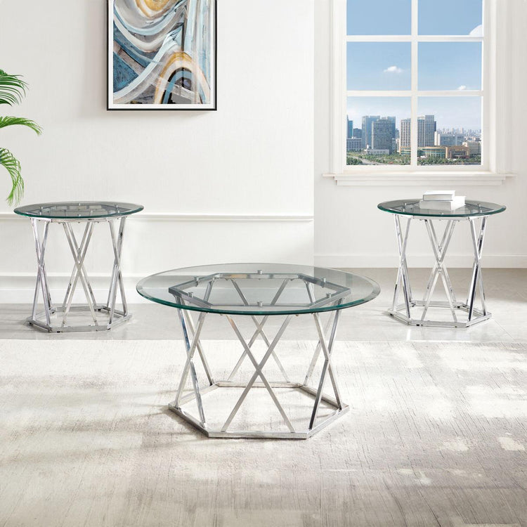 Steve Silver Furniture - Escondido - 3 Piece Glass Top Table Set - Silver - 5th Avenue Furniture