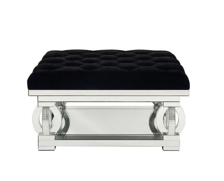 ACME - Lotus - Ottoman - Mirrored & Faux Diamonds - 5th Avenue Furniture