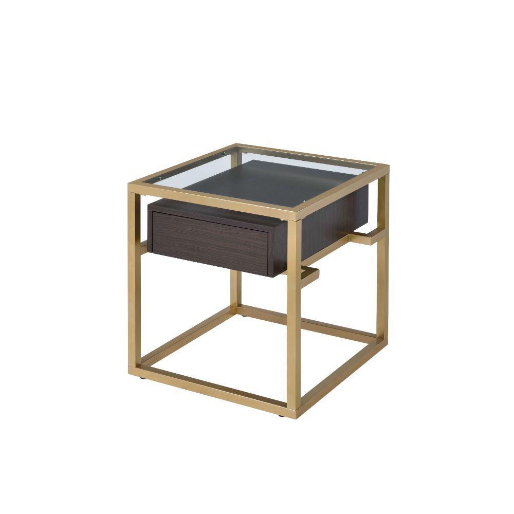 ACME - Yumia - End Table - Gold & Clear Glass - 23" - 5th Avenue Furniture