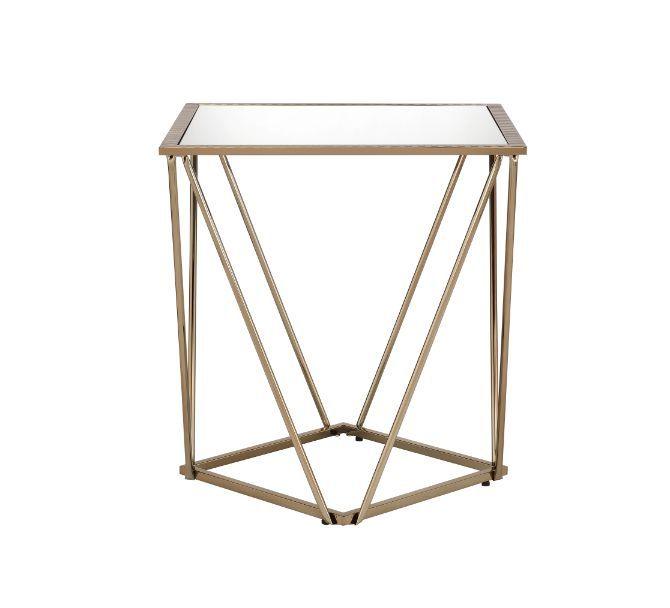 ACME - Fogya - End Table - Mirrored & Champagne Gold Finish - 5th Avenue Furniture