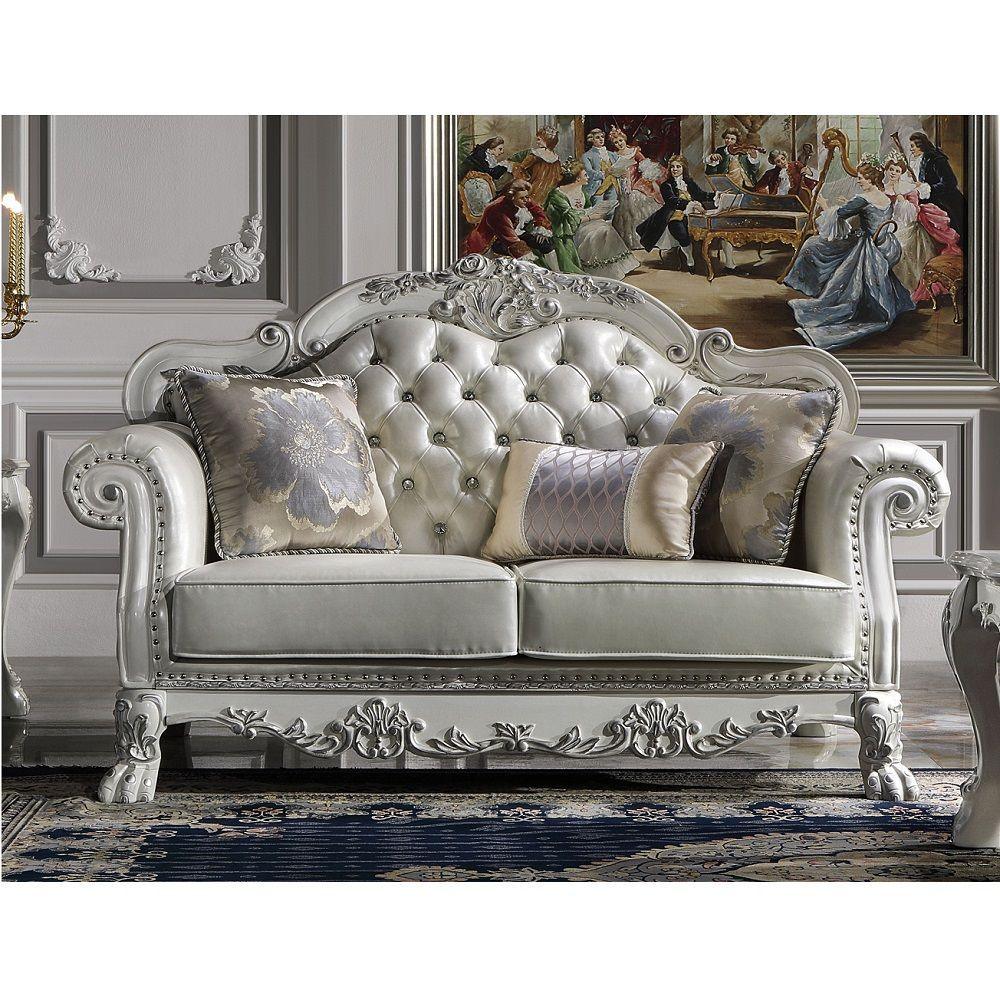 ACME - Dresden Loveseat - PU & Bone White Finish - 5th Avenue Furniture