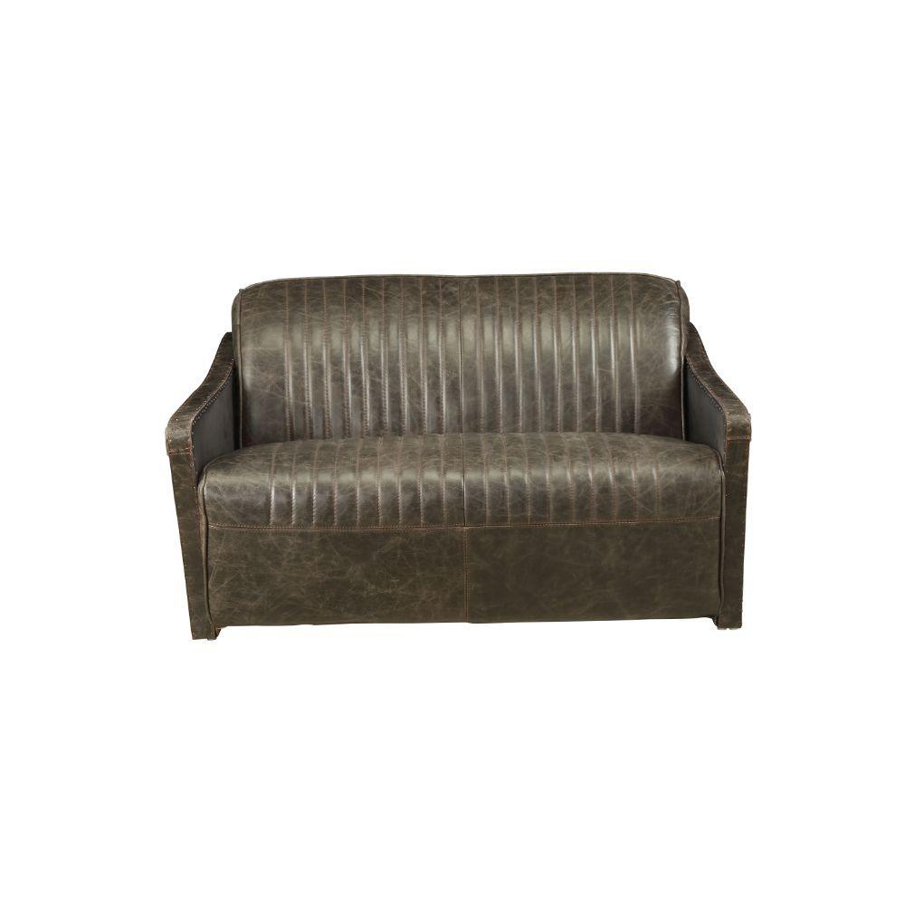ACME - Winchester - Loveseat - Aluminum & Distress Espresso Top Grain Leather - 5th Avenue Furniture