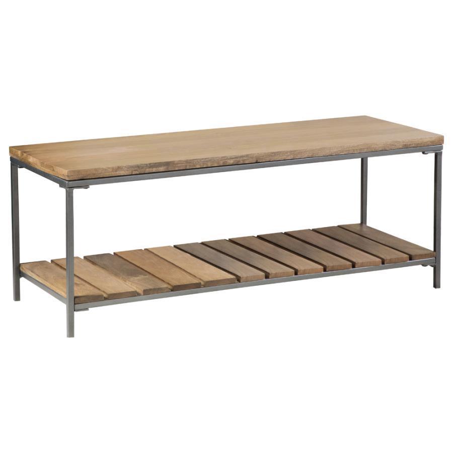 CoasterEveryday - Gerbera - Accent Bench With Slat Shelf - Natural And Gunmetal - 5th Avenue Furniture