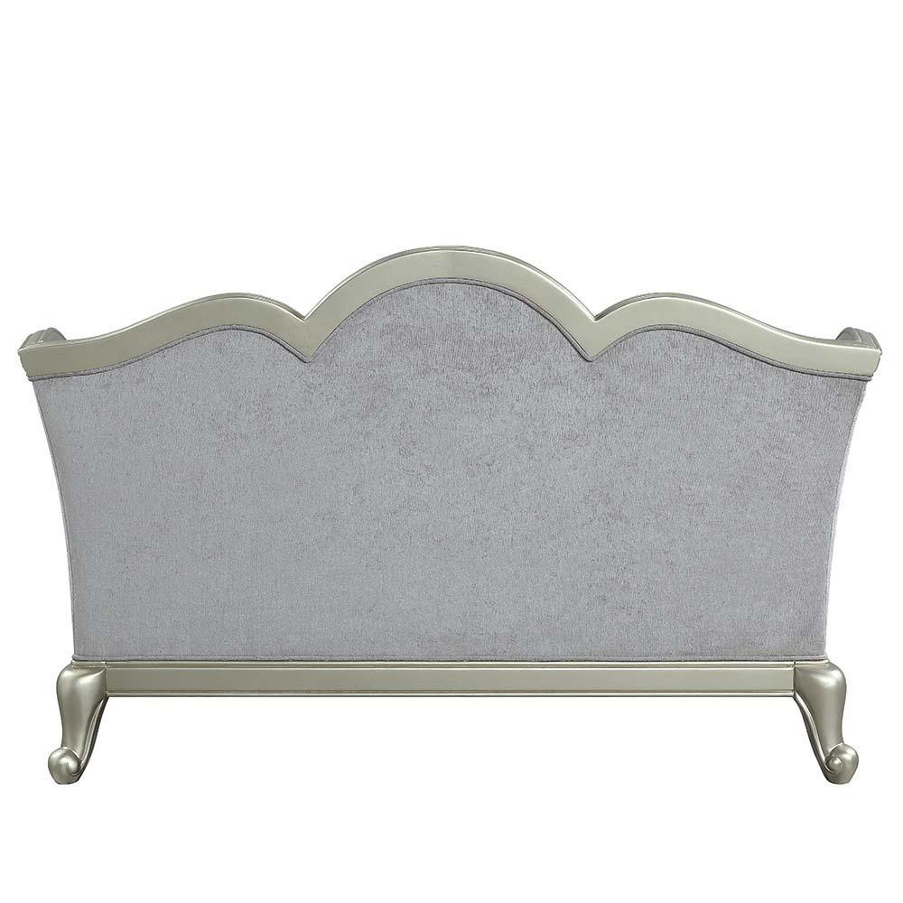 ACME - Qunsia - Loveseat - Light Gray Linen & Champagne Finish - 5th Avenue Furniture