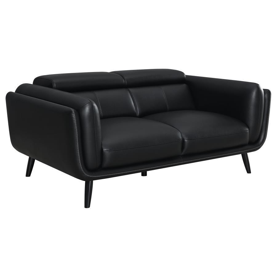 CoasterEssence - Shania - Track Arms Loveseat With Tapered Legs - Black - 5th Avenue Furniture