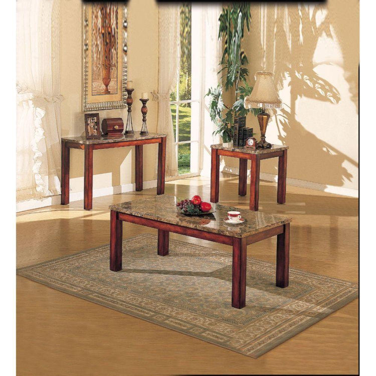 ACME - Bologna - End Table - Brown Marble & Brown Cherry - 5th Avenue Furniture