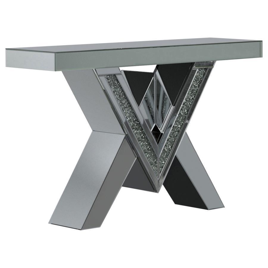 CoasterElevations - Taffeta - V-Shaped Sofa Table With Glass Top - Silver - 5th Avenue Furniture