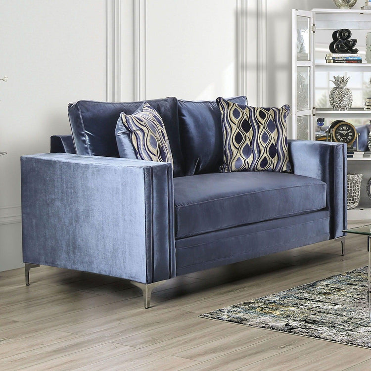 Furniture of America - Jodie - Loveseat - Satin Blue / Silver - 5th Avenue Furniture