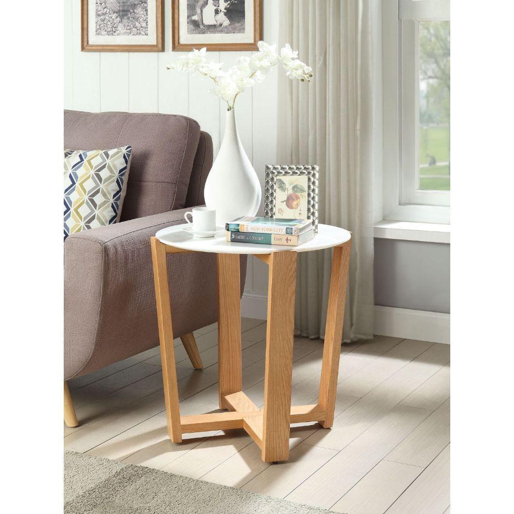 ACME - Tartan - Accent Table - Marble & Natural - 5th Avenue Furniture