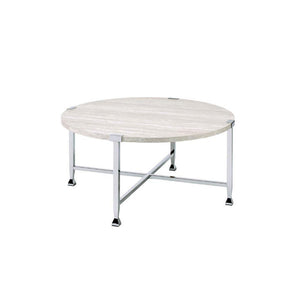 ACME - Brecon - Coffee Table - White Oak & Chrome - 5th Avenue Furniture